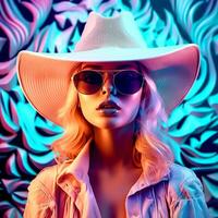 ai génératif élégant fille avec une magnifique blanc chapeau photo