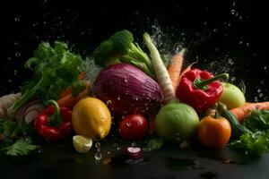 des légumes l'eau éclaboussure Contexte. produire ai photo