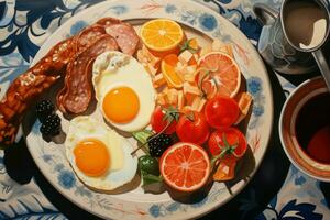 petit déjeuner assiette aliments. produire ai photo