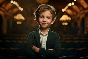 polyvalent acteur garçon dans petit théâtre. produire ai photo