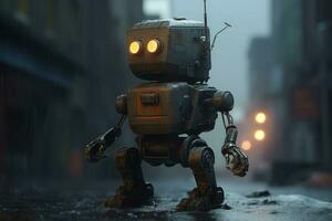 robot personnage sur rue costume. produire ai photo