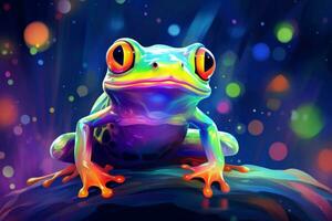 adorable mignonne coloré brillant grenouille. produire ai photo