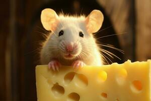 minuscule mignonne rat avec fromage. produire ai photo