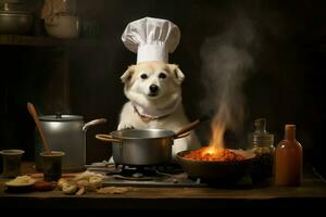 innovant chef chien cuisson. produire ai photo