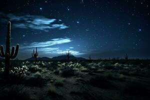 désert cactus nuit. produire ai photo