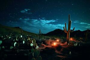 silencieux désert cactus nuit. produire ai photo