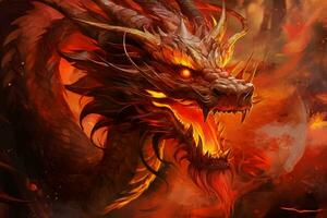 majestueux Feu chinois dragon. produire ai photo