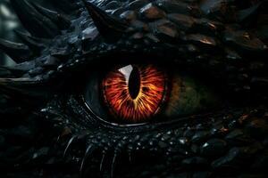 mystérieux noir dragon œil. produire ai photo