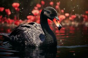 noir cygne lac. produire ai photo