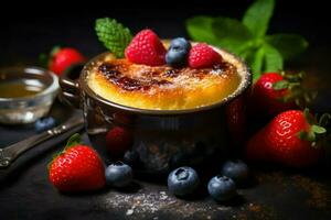 sucré crème brulée baie. produire ai photo