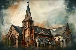 église gothique aquarelle bâtiment. produire ai photo
