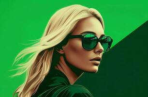 vert des lunettes de soleil blondie portrait. produire ai photo