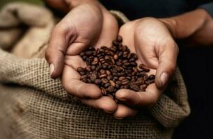 mains café haricots. produire ai photo