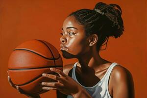 noir femme basket-ball. produire ai photo