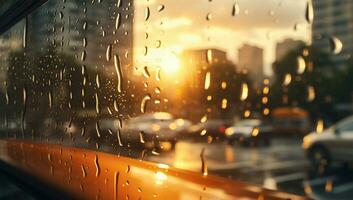 pluie gouttes sur le fenêtre avec flou Contexte de le ville et circulation. ai généré photo