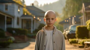 portrait de une magnifique américain peu enfant souriant. Sein cancer conscience mois ai généré photo