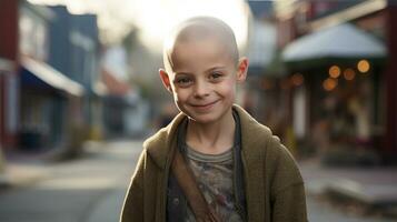 portrait de une magnifique américain peu enfant souriant. Sein cancer conscience mois ai généré photo