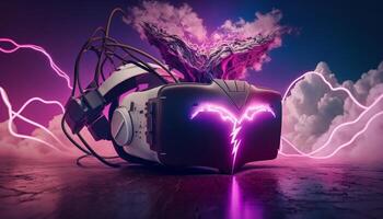 métaverse, futur Jeu et divertissement numérique technologie, vr virtuel réalité lunettes, génératif ai. photo