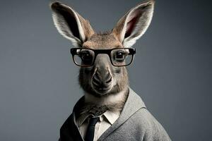 portrait de une âne avec des lunettes et une formel costume. génératif ai. photo