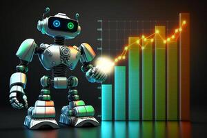 futur artificiel intelligence robot apprentissage à analyser affaires information et fournir investissement Conseil à Stock graphique les commerçants. Stock graphique une analyse à battre le marché.3d le rendu. génératif ai. photo