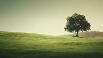 vert Prairie et seul vert arbre. ai génératif. photo