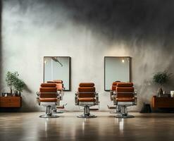 beauté salon avec Lignes de chaises et panner miroirs. ai génératif. photo