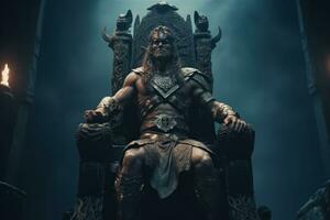 un image mettant en valeur barbare assise sur une majestueux trône, symbolisant le sien monter à Puissance et le sien destin comme une conquérant. génératif ai photo