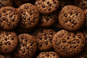 proche en haut de Frais délicieux Chocolat biscuits , Haut voir, sans couture modèle. génératif ai photo