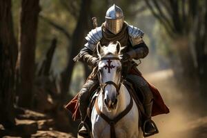 formation régime de chevaliers templier, de combat exercices à l'équitation, mise en évidence leur compétences et discipline. génératif ai photo