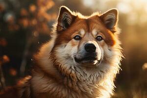 une fermer portrait de un akita chien, capturer ses digne et royal expression. génératif ai photo