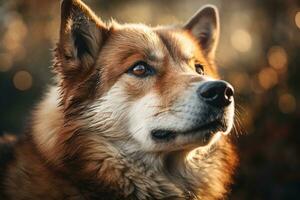 une fermer portrait de un akita chien, capturer ses digne et royal expression. génératif ai photo