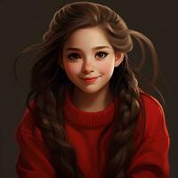 ai génératif magnifique ressemblant fille avec longue cheveux twintails portant rouge chandail photo