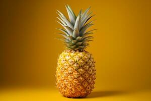 mûr Jaune ananas avec le épineux couronne ai génératif photo