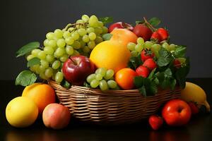 ai génératif Frais et vibrant fruit dans une panier photo