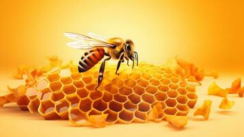 nid d'abeille avec abeille. génératif ai photo
