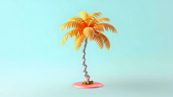 paume arbre. noix de coco arbre 3d sur lumière pastel nettoyer Contexte. génératif ai photo