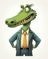 dessin animé crocodile dans costume et cravate. génératif ai photo