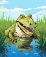 un illustration de un alligator dans le l'eau. génératif ai photo