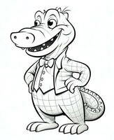 une dessin animé alligator portant une costume et cravate. génératif ai photo