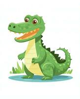 mignonne dessin animé crocodile permanent sur le eau, vecteur illustration. génératif ai photo