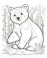 une ours coloration page avec une forêt Contexte. génératif ai photo