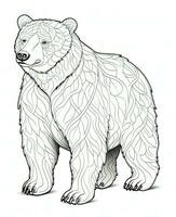 une coloration page avec une ours permanent dans de face de une blanc Contexte. génératif ai photo