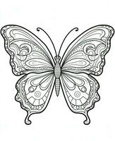 papillon isolé sur blanc Contexte. coloration pour adultes et les enfants. noir et blanc dessin. génératif ai photo