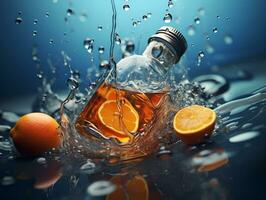 Orange essence liquide cinématique éclaboussure l'eau publicité génératif ai photo