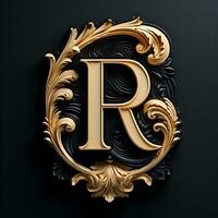 lettre r d'or artistique et élégant luxe 3d Royal, génératif ai photo