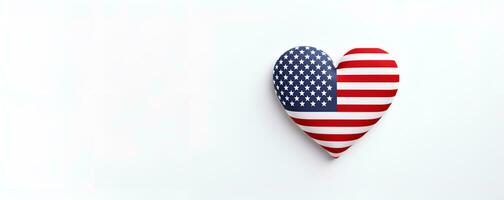 américain drapeau cœur forme avec blanc Contexte copie espace, ai génératif photo