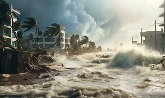 Naturel désastres ouragans et tsunamis, ai génératif photo