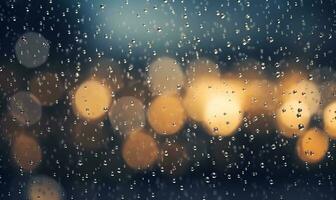 floue scintillait lumière pluie laissez tomber fenêtre nuit arrière-plan, ai génératif photo
