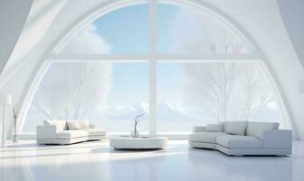 le intérieur de le maison est tout blanc, élégant, minimaliste, moderne, ai génératif photo