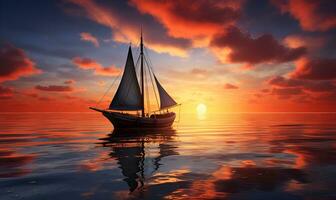 voilier dans le mer avec coucher de soleil, ai génératif photo